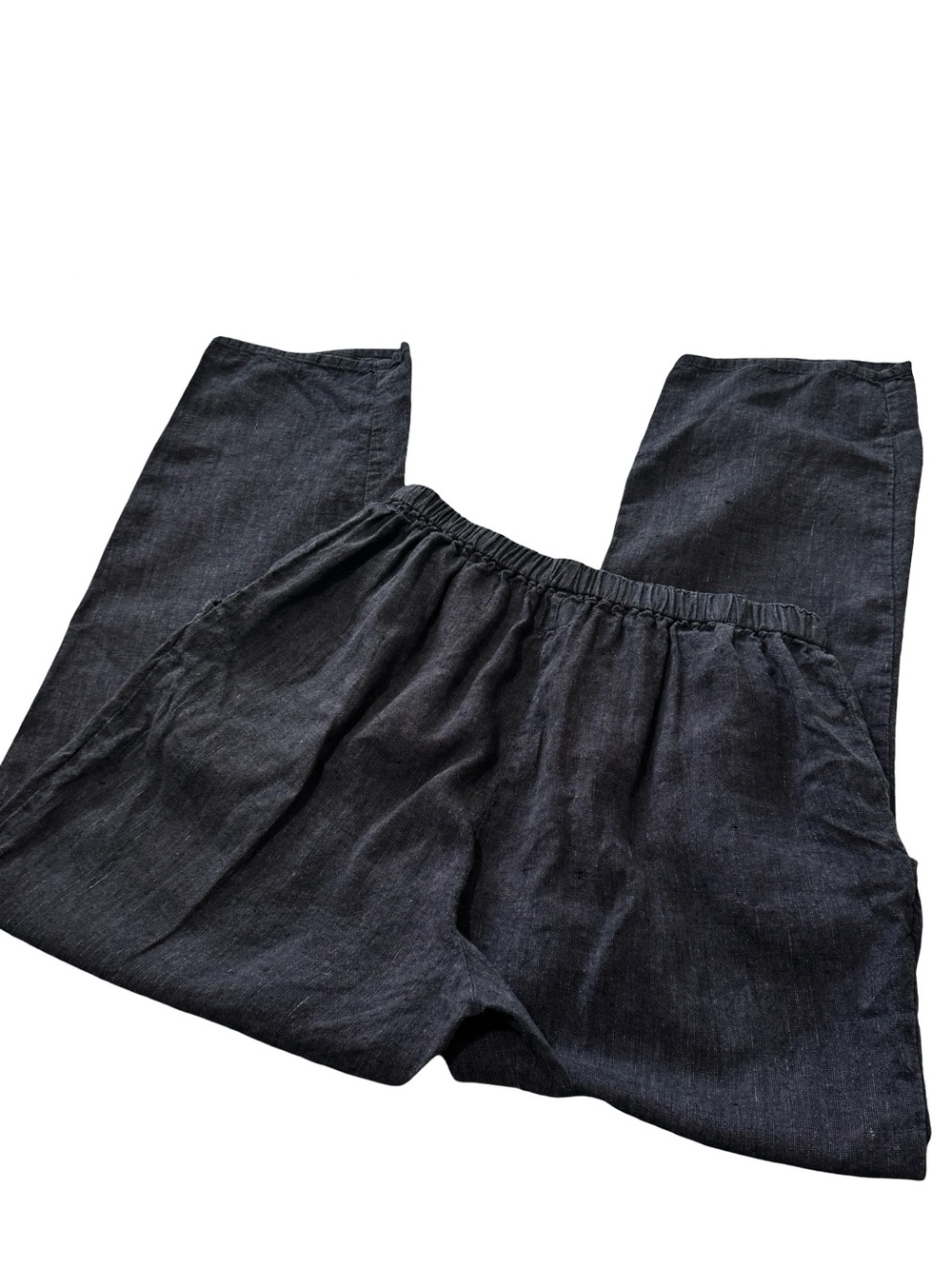 FLAX Jeanne Engelhart 100% Linen Charcoal Wide Leg Pants Pockets - Picture 3 of 5